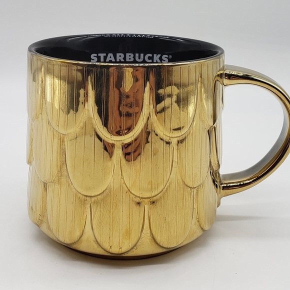 Starbucks 2019 Holiday Edition Gold Mermaid Scales Scalloped Coffee Mug 14oz - Picture 2 of 7